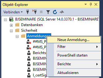 Neue Anmeldung im SQL Server